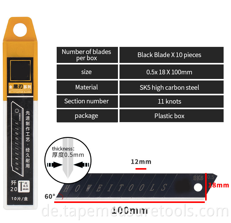 Custom SK4 18MM 0,5 mm 0,6 mm Dicke Schwarze Utility-Messerklinge